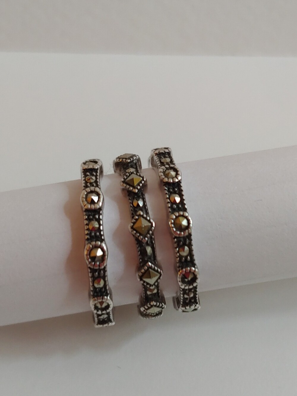 Judith Jack Sterling Silver Marcasite Stackable Ring Bands - Set of 3